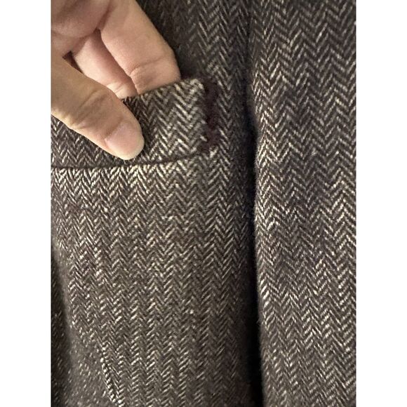 Vintage Herringbone Blazer Brown Elbow Patches Sz 6 Equestrian Dark Academia - Picture 3 of 8